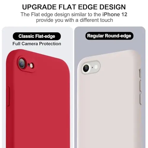Vooii for iPhone SE Case 2022/3rd/2020,iPhone 8/7 Case, Upgraded Liquid Silicone with [Flat Edges] [Camera Protection] [Soft Anti-Scratch Microfiber Lining] Phone Case for iPhone SE - Red - 3