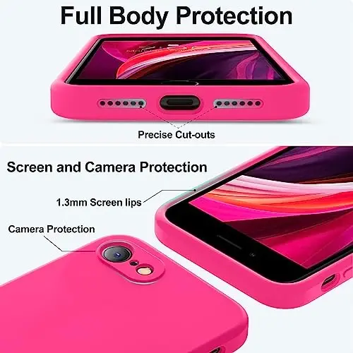 Vooii for iPhone SE Case 2022/3rd/2020,iPhone 8/7 Case, Upgraded Liquid Silicone with [Flat Edges] [Camera Protection] [Soft Anti-Scratch Microfiber Lining] Phone Case for iPhone SE - Hot Pink - 4