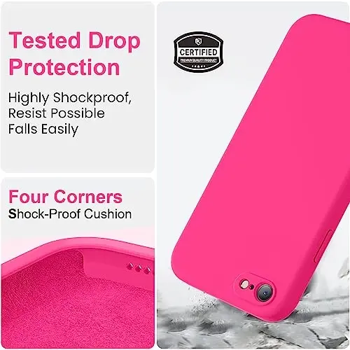 Vooii for iPhone SE Case 2022/3rd/2020,iPhone 8/7 Case, Upgraded Liquid Silicone with [Flat Edges] [Camera Protection] [Soft Anti-Scratch Microfiber Lining] Phone Case for iPhone SE - Hot Pink - 5