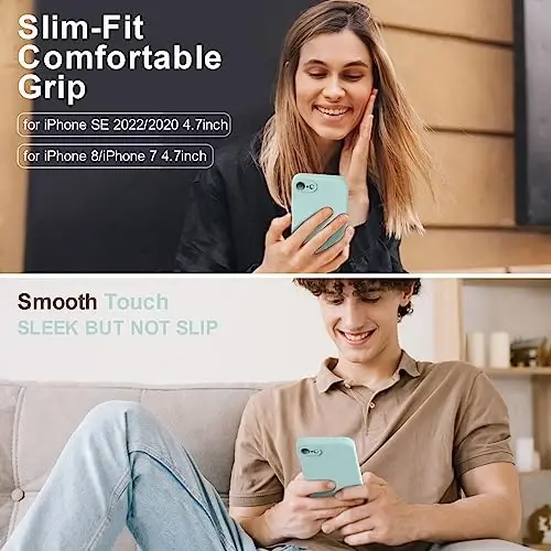 Vooii for iPhone SE Case 2022/3rd/2020,iPhone 8/7 Case, Upgraded Liquid Silicone with [Flat Edges] [Camera Protection] [Soft Anti-Scratch Microfiber Lining] Phone Case for iPhone SE - Mint - 2