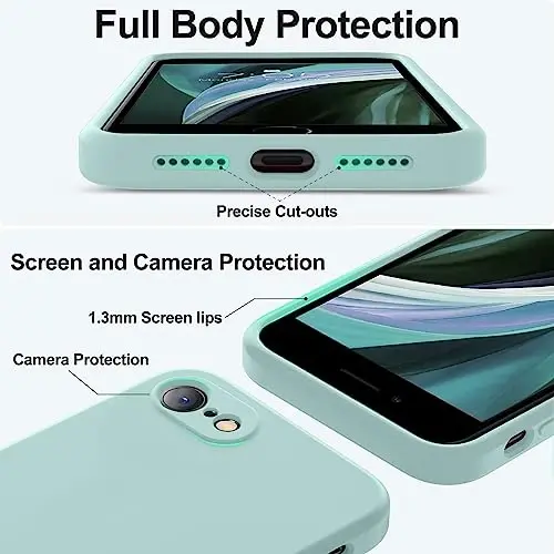 Vooii for iPhone SE Case 2022/3rd/2020,iPhone 8/7 Case, Upgraded Liquid Silicone with [Flat Edges] [Camera Protection] [Soft Anti-Scratch Microfiber Lining] Phone Case for iPhone SE - Mint - 4