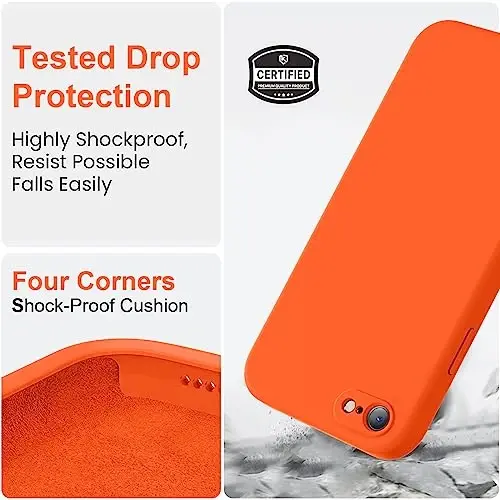 Vooii for iPhone SE Case 2022/3rd/2020,iPhone 8/7 Case, Upgraded Liquid Silicone with [Flat Edges] [Camera Protection] [Soft Anti-Scratch Microfiber Lining] Phone Case for iPhone SE - Neon Orange - 5