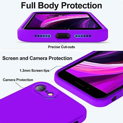 Vooii iPhone SE Kılıfı 2022/3./2020, iPhone 8/7 Kılıfı, [Düz Kenarlı] [Kamera Korumalı] [Yumuşak Çizilmez Mikrofiber Astarlı] Geliştirilmiş Sıvı Silikon iPhone SE Telefon Kılıfı - Neon Mor - 4