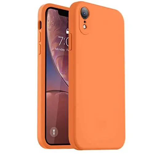 Vooii iPhone XR g‘ilofi bilan mos keladi, [Yassi qirralar] [Kamera himoyasi] [Yumshoq tirnalishga qarshi mikrofiber astar] bilan takomillashtirilgan suyuq silikon iPhone 10 XR 6.1 dyuym uchun telefon g‘ilofi - yorqin apelsin - 1
