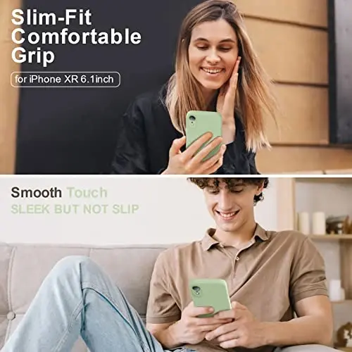 Vooii iPhone XR g‘ilofi bilan mos keladi, [Yassi qirralar] [Kamera himoyasi] [Yumshoq tirnalishga qarshi mikrofiber astar] bilan yangilangan suyuq silikon, iPhone 10 XR 6,1 dyuym uchun telefon g‘ilofi - Matcha - VOOII (1)
