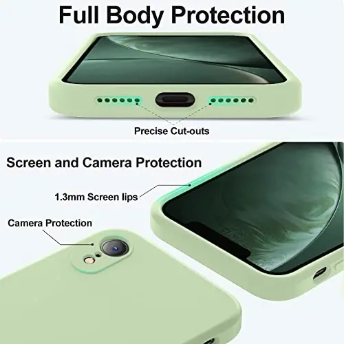 Vooii iPhone XR g‘ilofi bilan mos keladi, [Yassi qirralar] [Kamera himoyasi] [Yumshoq tirnalishga qarshi mikrofiber astar] bilan yangilangan suyuq silikon, iPhone 10 XR 6,1 dyuym uchun telefon g‘ilofi - Matcha - 4