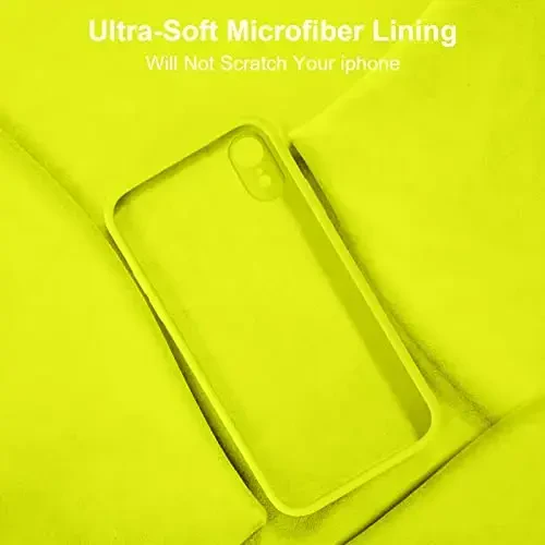 Vooii iPhone XR g‘ilofi bilan mos, yangilangan suyuq silikon [Yassi qirralar] [Kamera himoyasi] [Yumshoq tirnalishga qarshi mikrofiber astar] iPhone 10 XR 6,1 dyuym uchun telefon g‘ilofi - Neon limon - 6