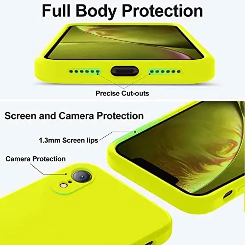 Vooii iPhone XR g‘ilofi bilan mos, yangilangan suyuq silikon [Yassi qirralar] [Kamera himoyasi] [Yumshoq tirnalishga qarshi mikrofiber astar] iPhone 10 XR 6,1 dyuym uchun telefon g‘ilofi - Neon limon - 4