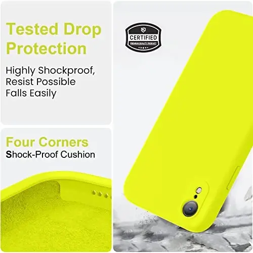 Vooii iPhone XR g‘ilofi bilan mos, yangilangan suyuq silikon [Yassi qirralar] [Kamera himoyasi] [Yumshoq tirnalishga qarshi mikrofiber astar] iPhone 10 XR 6,1 dyuym uchun telefon g‘ilofi - Neon limon - 5