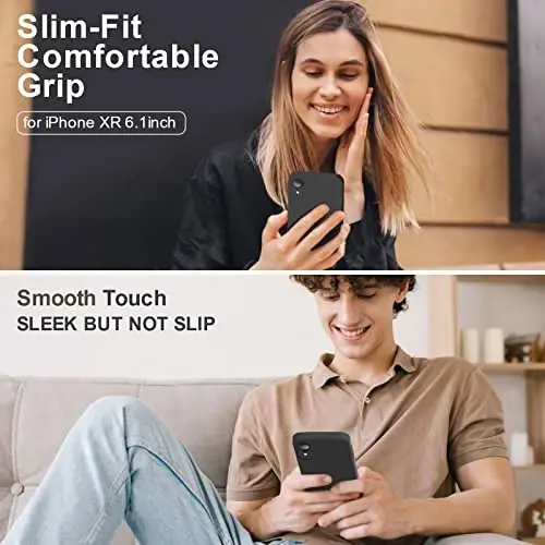 Vooii iPhone XR g‘ilofi bilan mos, yangilangan suyuq silikon [Yassi qirralar] [Kamera himoyasi] [Yumshoq tirnalishga qarshi mikrofiber astar] iPhone 10 XR 6.1 dyuym uchun telefon g‘ilofi - Qora - 2