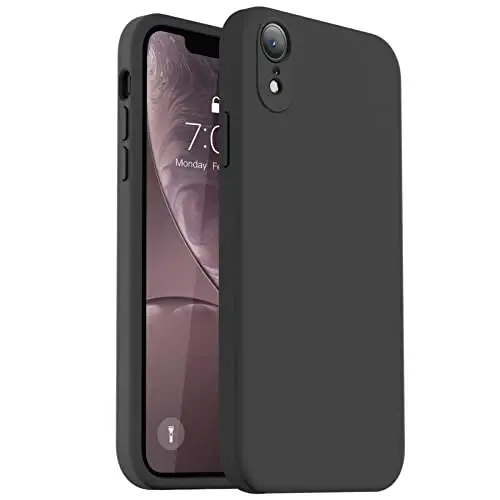 Vooii iPhone XR g‘ilofi bilan mos, yangilangan suyuq silikon [Yassi qirralar] [Kamera himoyasi] [Yumshoq tirnalishga qarshi mikrofiber astar] iPhone 10 XR 6.1 dyuym uchun telefon g‘ilofi - Qora 