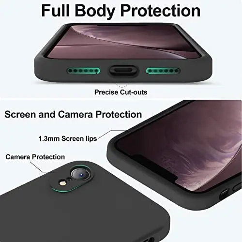 Vooii iPhone XR g‘ilofi bilan mos, yangilangan suyuq silikon [Yassi qirralar] [Kamera himoyasi] [Yumshoq tirnalishga qarshi mikrofiber astar] iPhone 10 XR 6.1 dyuym uchun telefon g‘ilofi - Qora - 4
