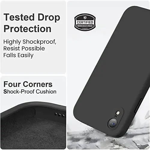 Vooii iPhone XR g‘ilofi bilan mos, yangilangan suyuq silikon [Yassi qirralar] [Kamera himoyasi] [Yumshoq tirnalishga qarshi mikrofiber astar] iPhone 10 XR 6.1 dyuym uchun telefon g‘ilofi - Qora - 5