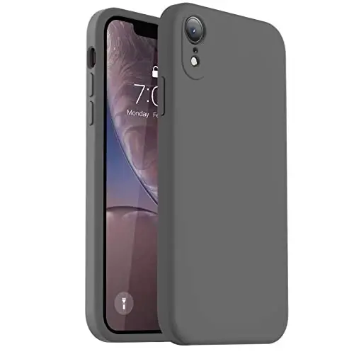 Vooii iPhone XR g‘ilofi bilan mos, yangilangan suyuq silikon [Yassi qirralar] [Kamera himoyasi] [Yumshoq tirnalishga qarshi mikrofiber astar] iPhone 10 XR 6.1 dyuym uchun telefon g‘ilofi - To‘q kulrang 