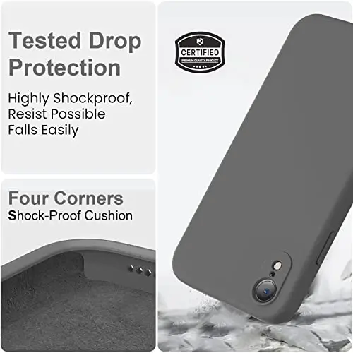 Vooii iPhone XR g‘ilofi bilan mos, yangilangan suyuq silikon [Yassi qirralar] [Kamera himoyasi] [Yumshoq tirnalishga qarshi mikrofiber astar] iPhone 10 XR 6.1 dyuym uchun telefon g‘ilofi - To‘q kulrang - 5