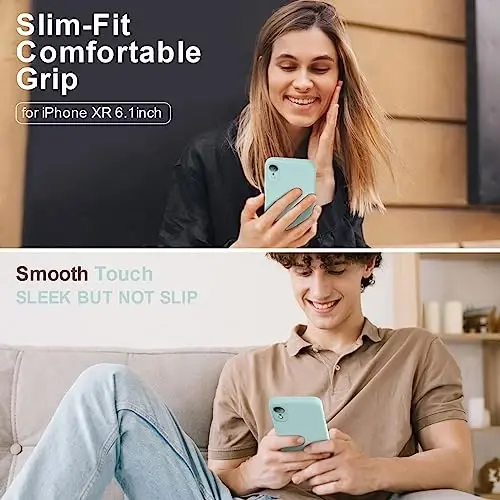 Vooii iPhone XR g‘ilofi bilan mos, [Yassi qirralar] [Kamera himoyasi] [Yumshoq chizishga qarshi mikrofiber astar] bilan yangilangan suyuq silikon iPhone 10 XR 6.1 dyuym uchun telefon g‘ilofi - Mint - VOOII (1)