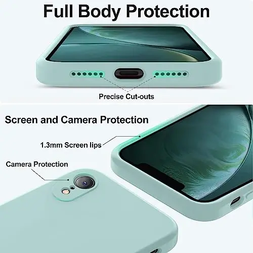 Vooii iPhone XR g‘ilofi bilan mos, [Yassi qirralar] [Kamera himoyasi] [Yumshoq chizishga qarshi mikrofiber astar] bilan yangilangan suyuq silikon iPhone 10 XR 6.1 dyuym uchun telefon g‘ilofi - Mint - 4