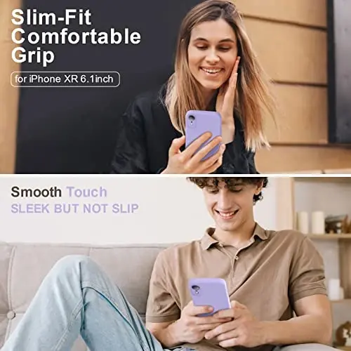 Vooii iPhone XR g‘ilofi bilan mos, [Yassi qirralar] [Kamera himoyasi] [Yumshoq tirnalishga qarshi mikrofiber astar] bilan takomillashtirilgan suyuq silikon, iPhone 10 XR 6,1 dyuym uchun telefon g‘ilofi - och binafsha - 2