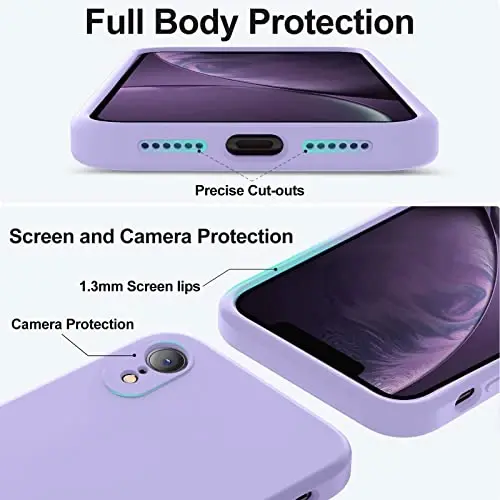 Vooii iPhone XR g‘ilofi bilan mos, [Yassi qirralar] [Kamera himoyasi] [Yumshoq tirnalishga qarshi mikrofiber astar] bilan takomillashtirilgan suyuq silikon, iPhone 10 XR 6,1 dyuym uchun telefon g‘ilofi - och binafsha - 4