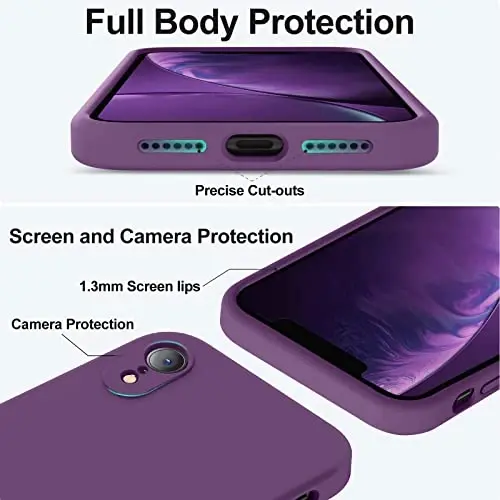 Vooii iPhone XR g‘ilofi bilan mos, [Yassi qirralar] [Kamera himoyasi] [Yumshoq tirnalishga qarshi mikrofiber astar] bilan takomillashtirilgan suyuq silikon, iPhone 10 XR 6.1 dyuym uchun telefon g‘ilofi - Uzum - 4