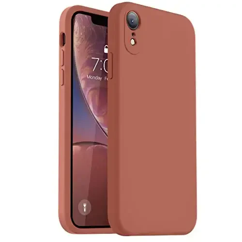 Vooii iPhone XR g‘ilofi bilan mos, [Yassi qirralar] [Kamera himoyasi] [Yumshoq tirnalishga qarshi mikrofiber astar] bilan yangilangan suyuq silikon iPhone 10 XR 6.1 dyuym uchun telefon g‘ilofi - Caramel 