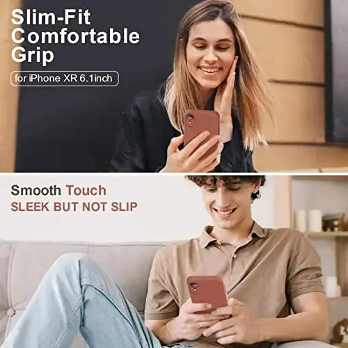 Vooii iPhone XR g‘ilofi bilan mos, [Yassi qirralar] [Kamera himoyasi] [Yumshoq tirnalishga qarshi mikrofiber astar] bilan yangilangan suyuq silikon iPhone 10 XR 6.1 dyuym uchun telefon g‘ilofi - Caramel - VOOII (1)