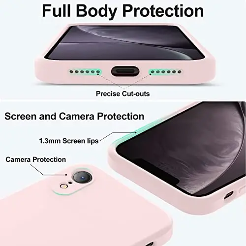 Vooii iPhone XR g‘ilofi bilan mos, [Yassi qirralar] [Kamera himoyasi] [Yumshoq tirnalishga qarshi mikrofiber astar] bilan yangilangan suyuq silikon iPhone 10 XR 6.1 dyuym uchun telefon g‘ilofi - Chalk pushti - 4