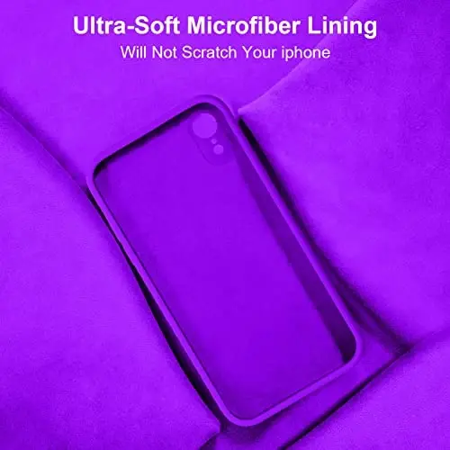 Vooii iPhone XR g‘ilofi bilan mos, [Yassi qirralar] [Kamera himoyasi] [Yumshoq tirnalishga qarshi mikrofiber astar] bilan yangilangan suyuq silikon iPhone 10 XR 6.1 dyuym uchun telefon g‘ilofi - Neon binafsha - 6
