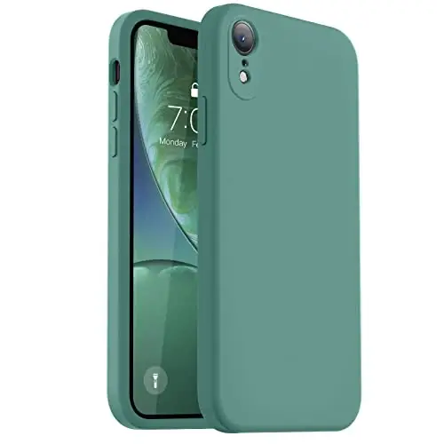 Vooii iPhone XR g‘ilofi bilan mos, [Yassi qirralar] [Kamera himoyasi] [Yumshoq tirnalishga qarshi mikrofiber astar] bilan yangilangan suyuq silikon iPhone 10 XR 6.1 dyuym uchun telefon g‘ilofi - qarag‘ay yashili - VOOII