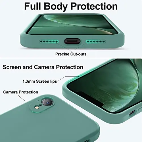 Vooii iPhone XR g‘ilofi bilan mos, [Yassi qirralar] [Kamera himoyasi] [Yumshoq tirnalishga qarshi mikrofiber astar] bilan yangilangan suyuq silikon iPhone 10 XR 6.1 dyuym uchun telefon g‘ilofi - qarag‘ay yashili - 4