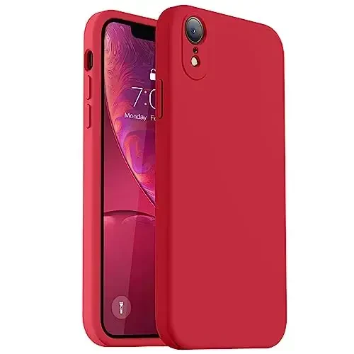 Vooii iPhone XR g'ilofi bilan mos, [Yassi qirralar] [Kamera himoyasi] [Yumshoq tirnalishga qarshi mikrofiber astar] bilan yangilangan suyuq silikon iPhone 10 XR 6.1 dyuym uchun telefon g'ilofi - Qizil - VOOII