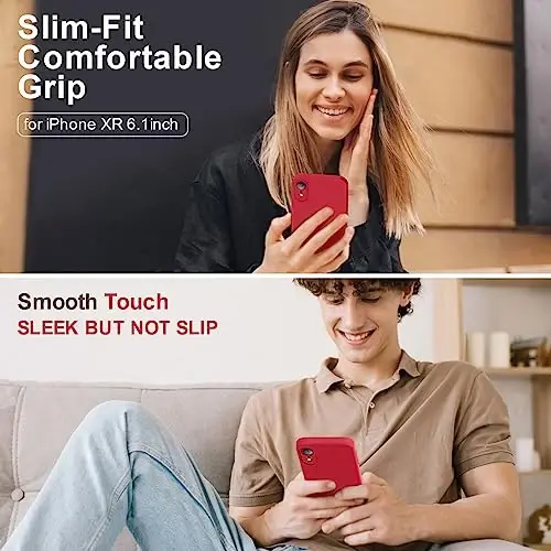 Vooii iPhone XR g'ilofi bilan mos, [Yassi qirralar] [Kamera himoyasi] [Yumshoq tirnalishga qarshi mikrofiber astar] bilan yangilangan suyuq silikon iPhone 10 XR 6.1 dyuym uchun telefon g'ilofi - Qizil - 2