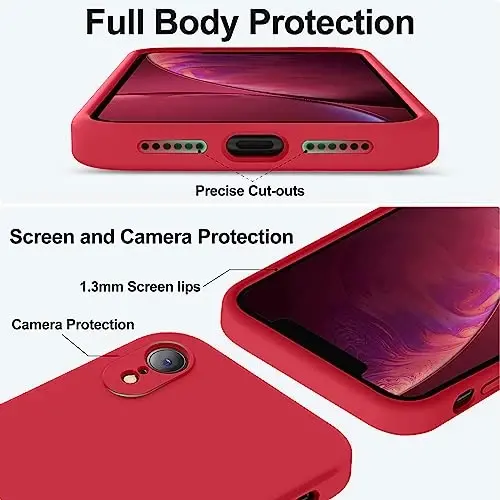 Vooii iPhone XR g'ilofi bilan mos, [Yassi qirralar] [Kamera himoyasi] [Yumshoq tirnalishga qarshi mikrofiber astar] bilan yangilangan suyuq silikon iPhone 10 XR 6.1 dyuym uchun telefon g'ilofi - Qizil - 4