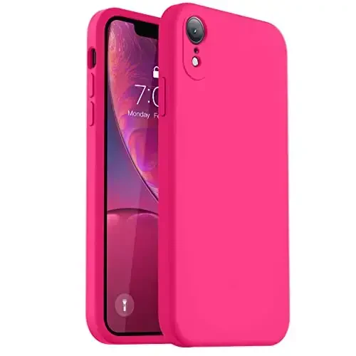 Vooii iPhone XR g‘ilofi bilan mos, [Yassi qirralar] [Kamera himoyasi] [Yumshoq tirnalishga qarshi mikrofiber astar] bilan yangilangan suyuq silikon, iPhone 10 XR 6.1 dyuym uchun telefon g‘ilofi - To‘q pushti - VOOII