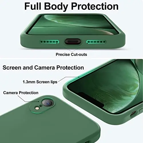 Vooii iPhone XR g‘ilofi bilan mos, [Yassi qirralar] [Kamera himoyasi] [Yumshoq tirnalishga qarshi mikrofiber astar] bilan yangilangan suyuq silikon, iPhone 10 XR 6.1 dyuym uchun telefon g‘ilofi - Yashil - 4