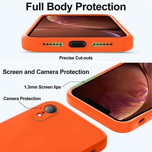 Vooii iPhone XR ile Uyumlu Kılıf, [Düz Kenarlı] [Kamera Korumalı] [Yumuşak Çizilmez Mikrofiber Astar] Yükseltilmiş Sıvı Silikon Telefon Kılıfı, iPhone 10 XR 6.1 inç için - Neon Turuncu - 4