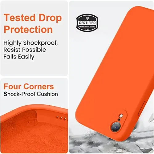 Vooii iPhone XR ile Uyumlu Kılıf, [Düz Kenarlı] [Kamera Korumalı] [Yumuşak Çizilmez Mikrofiber Astar] Yükseltilmiş Sıvı Silikon Telefon Kılıfı, iPhone 10 XR 6.1 inç için - Neon Turuncu - 5