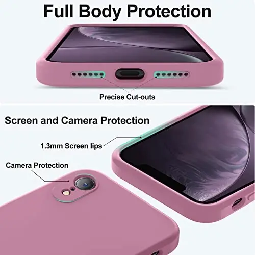 Vooii iPhone XR uchun g'ilof bilan mos keladi, [Yassi qirralar] [Kamera himoyasi] [Yumshoq tirnalishga qarshi mikrofiber astar] bilan yangilangan suyuq silikon iPhone 10 XR 6.1 dyuym uchun telefon g'ilofi - Lavanda binafsha - 4
