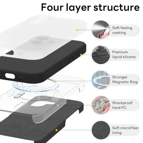 Vooii Magnetic for iPhone 17 Case, Magsafe bilan mos keladi (Premium Suyuq silikon) (O'rnatilgan kamera boshqaruv tugmasi) To'liq himoya, chizishga qarshi mikrofiber astar 6.3