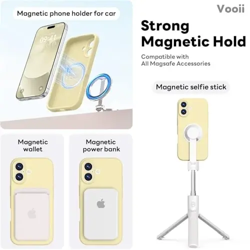 Vooii Magnetic for iPhone 17 Case, Magsafe bilan mos (Premium Liquid Silicone) (Oʻrnatilgan Kamera Boshqaruv Tugmasi) Toʻliq Himoya Chizilishga qarshi Mikrofiber Astar 6.3