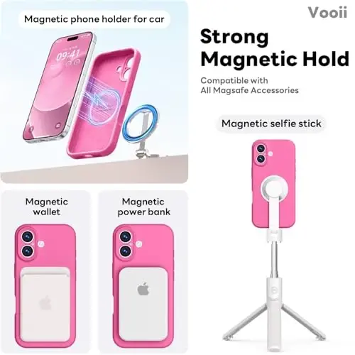 Vooii Magnetic for iPhone 17 Case, Magsafe bilan mos (Premium suyuq silikon) (O'rnatilgan kamera boshqaruv tugmasi) To'liq himoya qiluvchi tirnalishga qarshi mikrofiber astar 6,3
