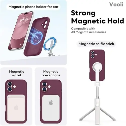 Vooii Magnetic for iPhone 17 Case, Magsafe bilan mos (Premium suyuq silikon) (Oʻrnatilgan kamera boshqaruv tugmasi) Toʻliq himoya qiluvchi tirnalishga qarshi mikrofiber astar 6.3