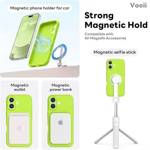 Vooii Magnetic for iPhone 17 Case, Magsafe bilan mos (Premium suyuq silikon) (O'rnatilgan kamera boshqaruv tugmasi) To'liq himoya, tirnalishga qarshi mikrofiber astar 6.3