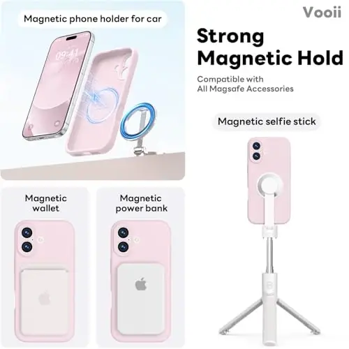 Vooii Magnetic for iPhone 17 Case, Magsafe bilan mos (Premium suyuq silikon) (Oʻrnatilgan kamera boshqaruv tugmasi) Toʻliq korpusli himoya chizilishga qarshi mikrofiber astar 6.3