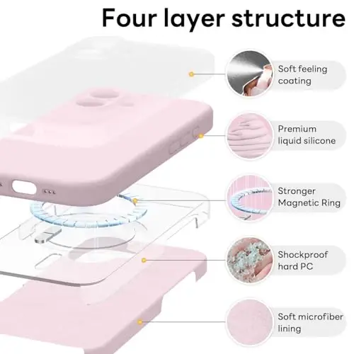 Vooii Magnetic for iPhone 17 Case, Magsafe bilan mos (Premium suyuq silikon) (Oʻrnatilgan kamera boshqaruv tugmasi) Toʻliq korpusli himoya chizilishga qarshi mikrofiber astar 6.3
