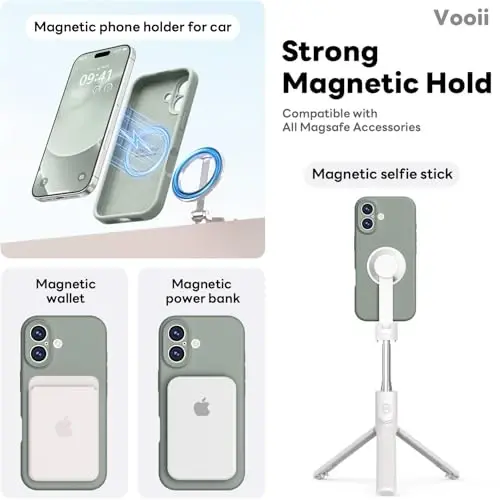 Vooii Magnetic for iPhone 17 Case, Magsafe bilan mos (Premium suyuq silikon) (O'rnatilgan kamera boshqaruv tugmasi) To'liq tanani himoya qiluvchi tirnalishga qarshi mikrofiber astar 6,3 dyuym, kalk ohak yashil - 3