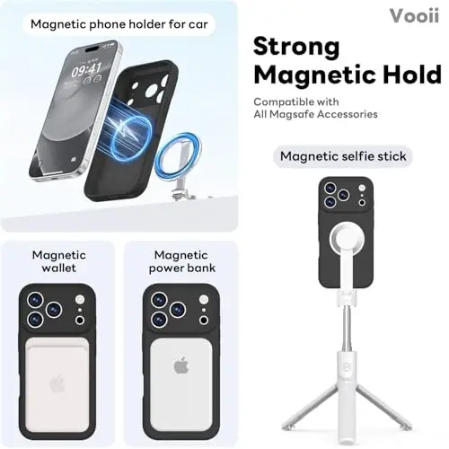 Vooii Magnetic for iPhone 17 Pro Case, Compatible with Magsafe (Premium Liquid Silicone) (Integrated Camera Control Button) Full Body Protective Anti-Scratch Microfiber Lining 6.3