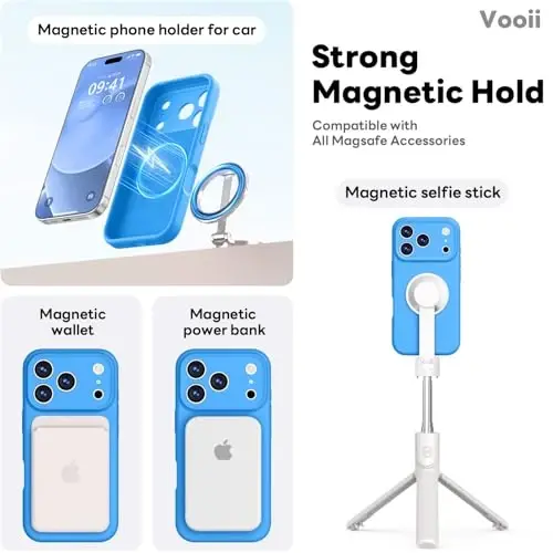 Vooii Magnetic for iPhone 17 Pro Case, Compatible with Magsafe (Premium Liquid Silicone) (Integrated Camera Control Button) Full Body Protective Anti-Scratch Microfiber Lining 6.3