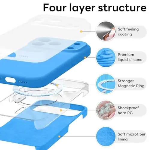 Vooii Magnetic for iPhone 17 Pro Case, Magsafe bilan mos (Premium suyuq silikon) (Oʻrnatilgan kamera boshqaruv tugmasi) Toʻliq himoya, chizilishga qarshi mikrofiber astar 6.3