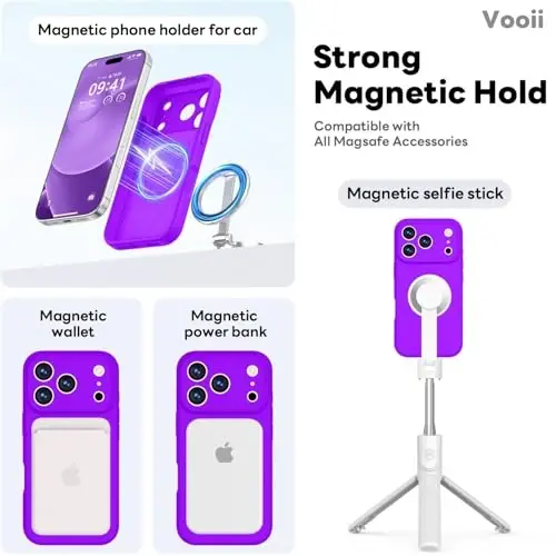 Vooii Magnetic for iPhone 17 Pro Case, Magsafe bilan mos (Premium suyuq silikon) (Oʻrnatilgan kamera boshqaruv tugmasi) Toʻliq himoya, chizilishga qarshi mikrofiber astar 6.3